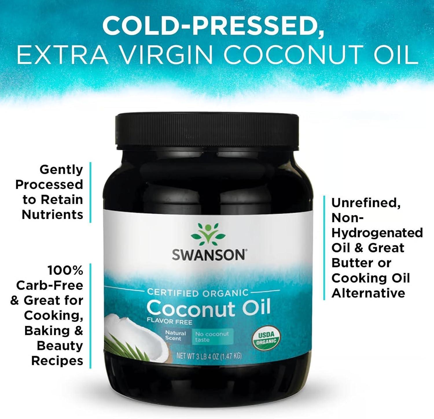 imageSwanson 100 Certified Organic Flavor Free Coconut Oil Cooking Baking Frying Beauty EFAs MCTs 3 lbs 6 ounces 153 kg Solid Oil