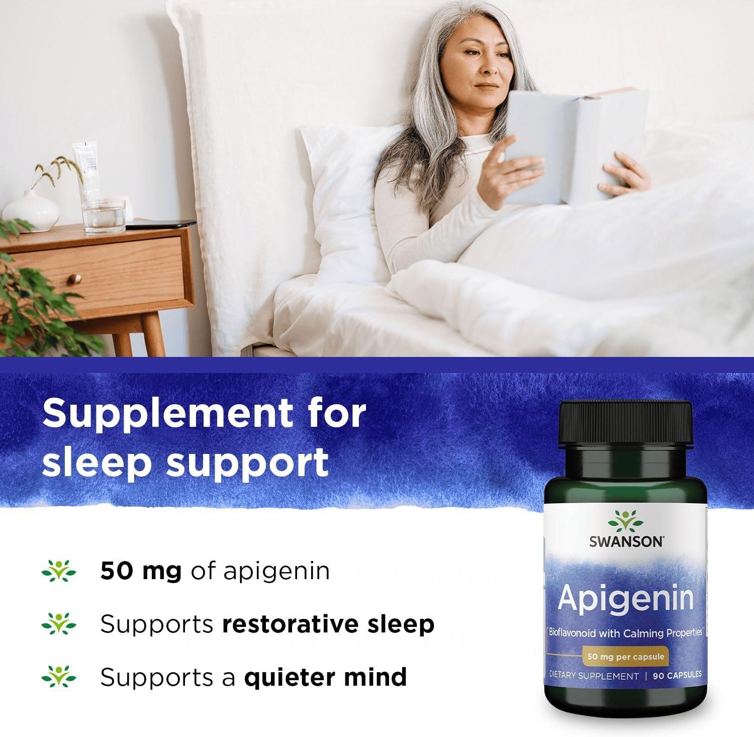 imageSwanson Apigenin Supplement 50mg Capsules 90 Count Helps Promote Sleep Stress Relief ampamp Overall Mens Health90 Count Pack of 1