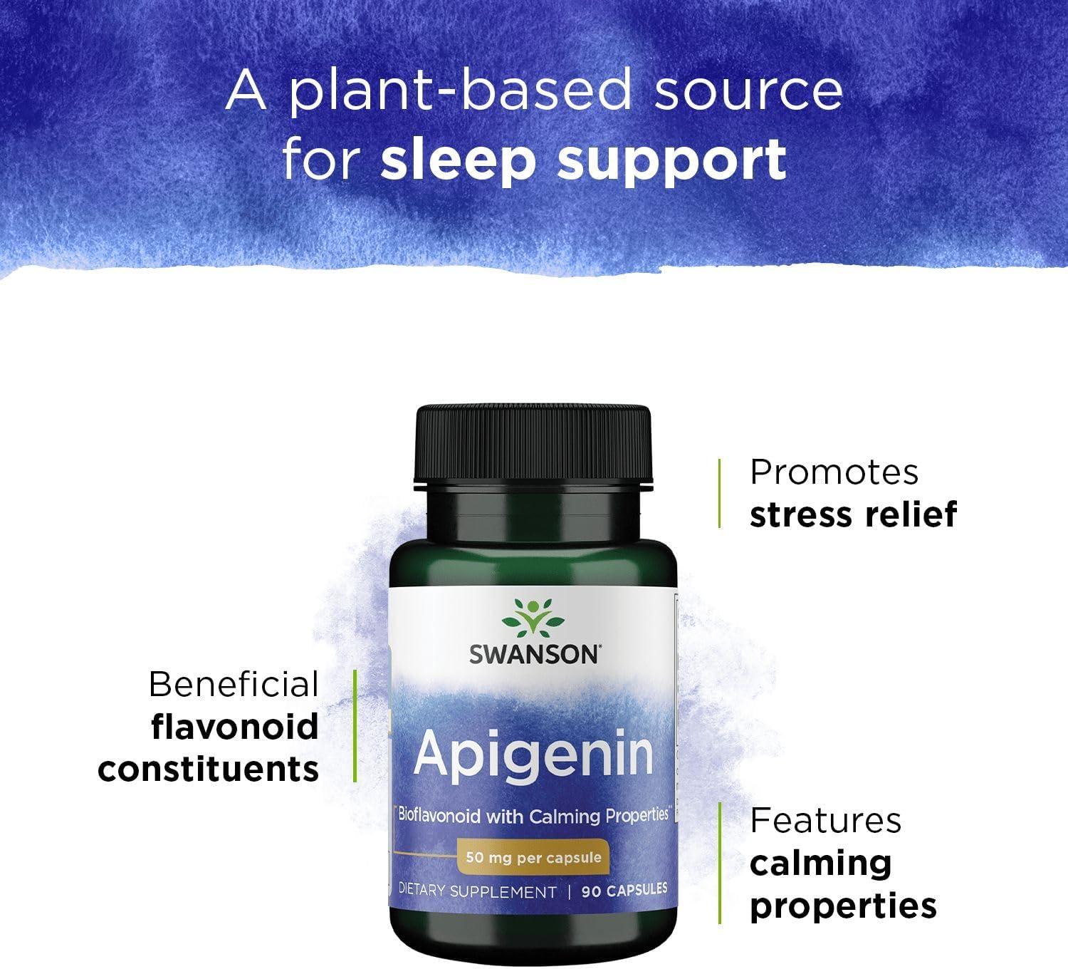 imageSwanson Apigenin Supplement 50mg Capsules 90 Count Helps Promote Sleep Stress Relief ampamp Overall Mens Health90 Count Pack of 1