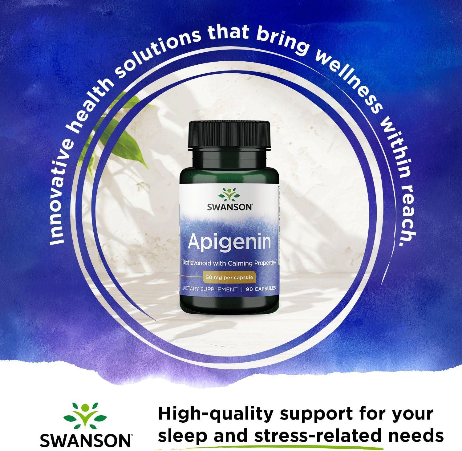 imageSwanson Apigenin Supplement 50mg Capsules 90 Count Helps Promote Sleep Stress Relief ampamp Overall Mens Health90 Count Pack of 1