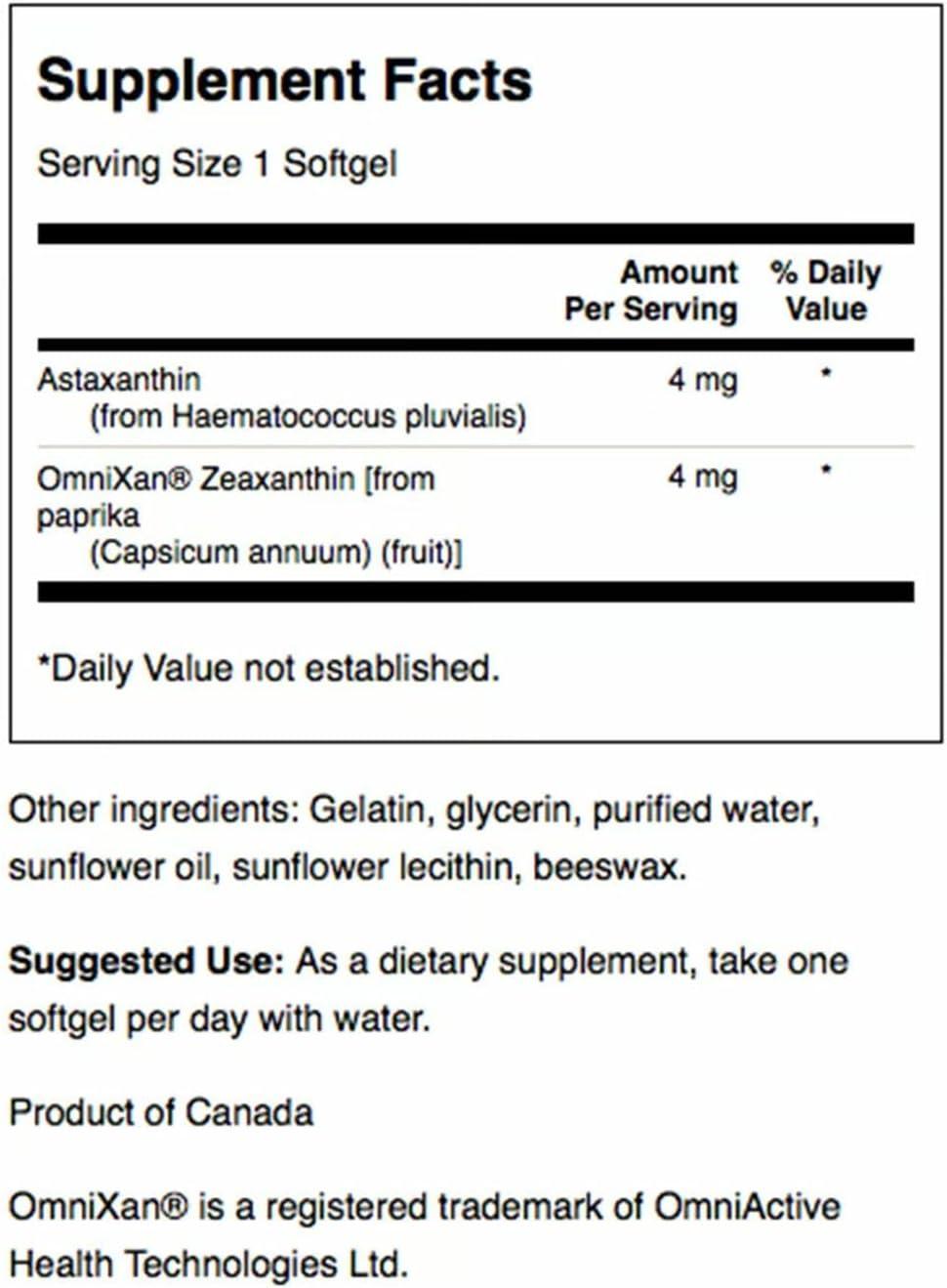 imageSwanson Astaxanthin ampamp Zeaxanthin Eye Vision Brain Skin Health Antioxidant Support Supplement Astaxanthin 4 mg ampamp OmniXan Zeaxanthin 4 mg 60 Softgels Sgels60 Count Pack of 2