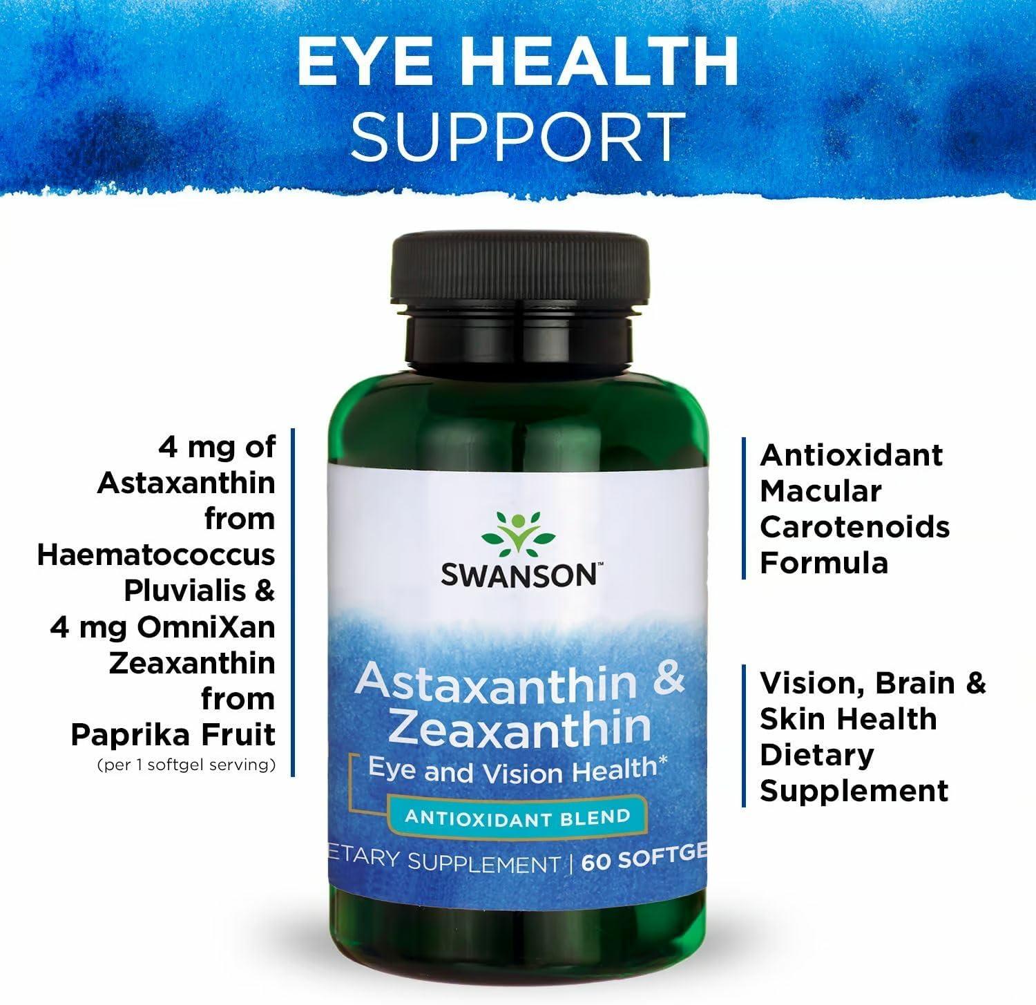 imageSwanson Astaxanthin ampamp Zeaxanthin Eye Vision Brain Skin Health Antioxidant Support Supplement Astaxanthin 4 mg ampamp OmniXan Zeaxanthin 4 mg 60 Softgels Sgels60 Count Pack of 4