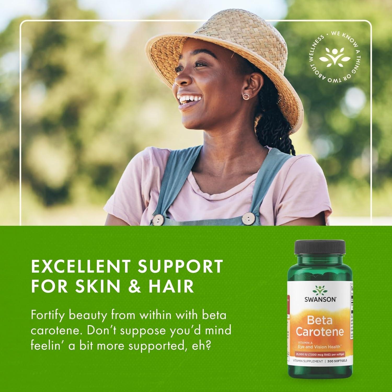 imageSwanson BetaCarotene Vitamin A 25000 Iu 7500 mcg 100 Sgels300 Count Pack of 2