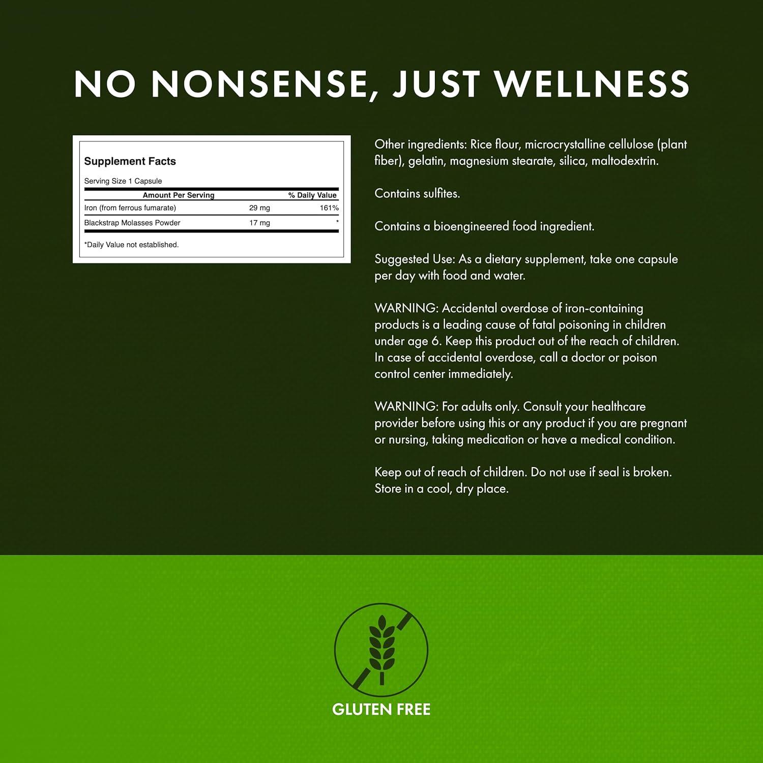 imageSwanson Blackstrap Molasses Natural Iron Supplement Promoting Healthy Skin Premium Wellness Formula 120 Capsules 29mg Each120 Count Pack of 1