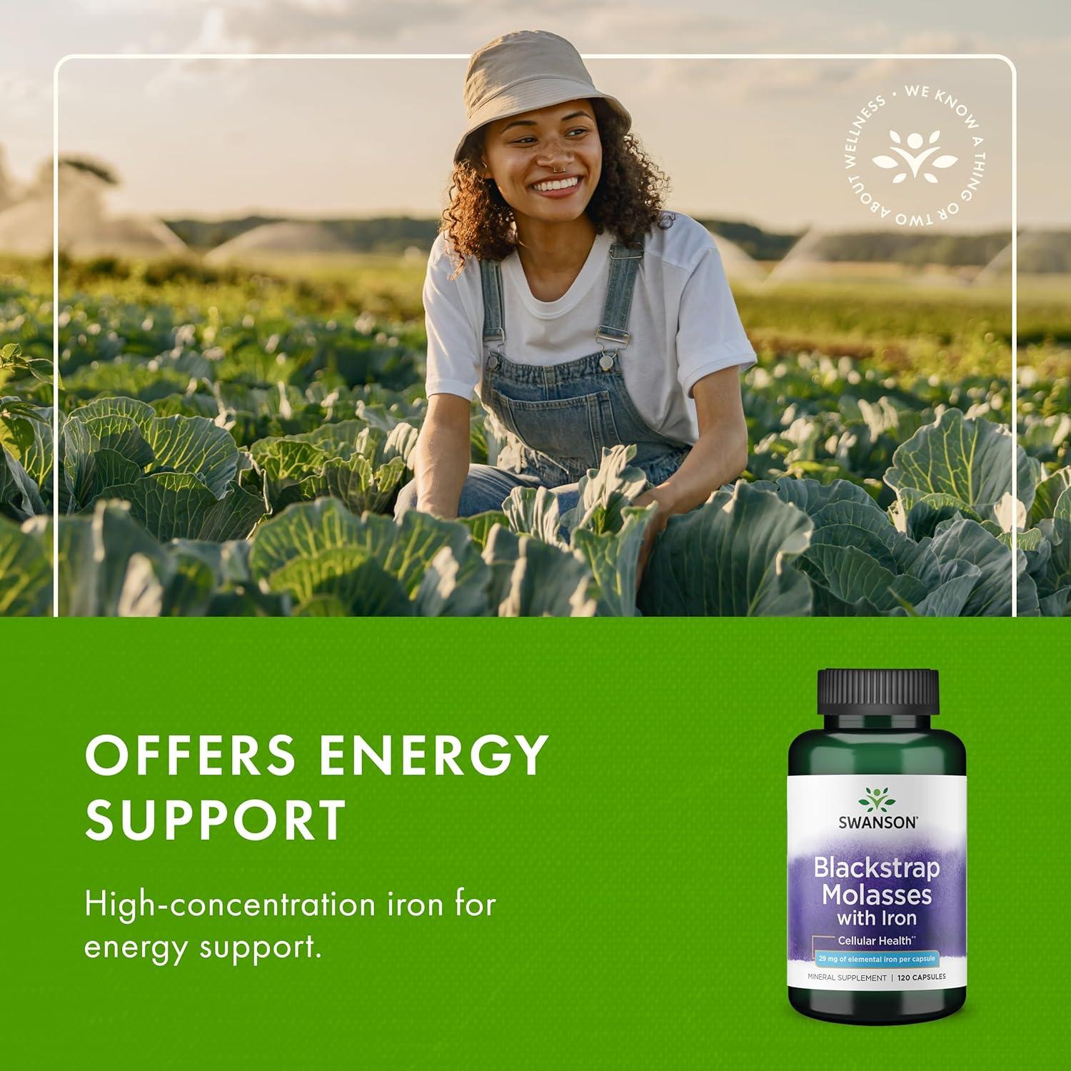 imageSwanson Blackstrap Molasses Natural Iron Supplement Promoting Healthy Skin Premium Wellness Formula 120 Capsules 29mg Each120 Count Pack of 1