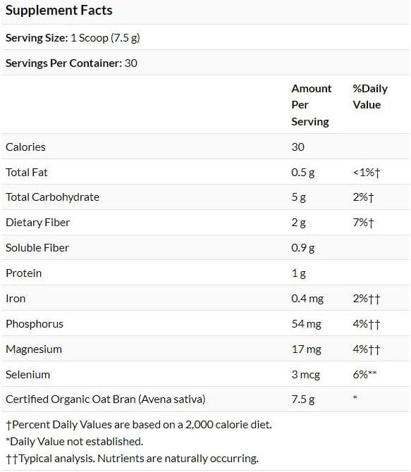 imageSwanson Certified Organic Oat Bran Fiber 8 Ounce 227 g Pwdr