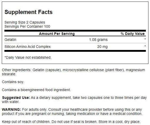 imageSwanson Gelatin and Silicon Collagen Proteins Supporting Healthy Hair and Nails Helps Deliver Vital Minerals for Strong Nails and Thick Hair 20mg Silicon and 108 Grams Gelatin 200 Capsules