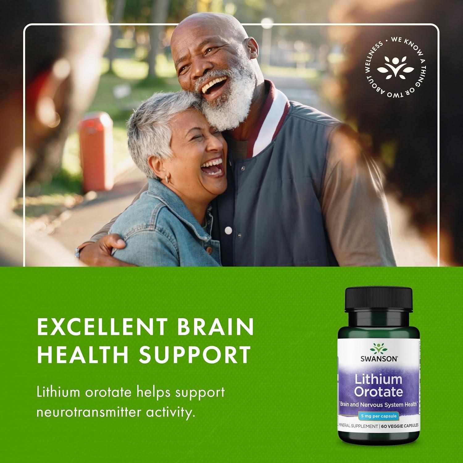 imageSwanson Lithium Orotate Antioxidant Mood Emotional Wellness Behavior Memory Support Supplement 5 mg 60 Veggie Capsules Elemental Lithium60 Count Pack of 1