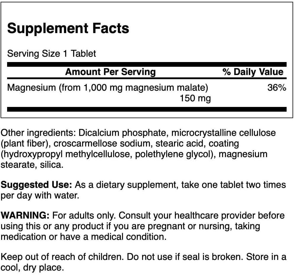 imageSwanson Magnesium Malate 150 Milligrams Elemental 1000 Milligrams 60 Tabs