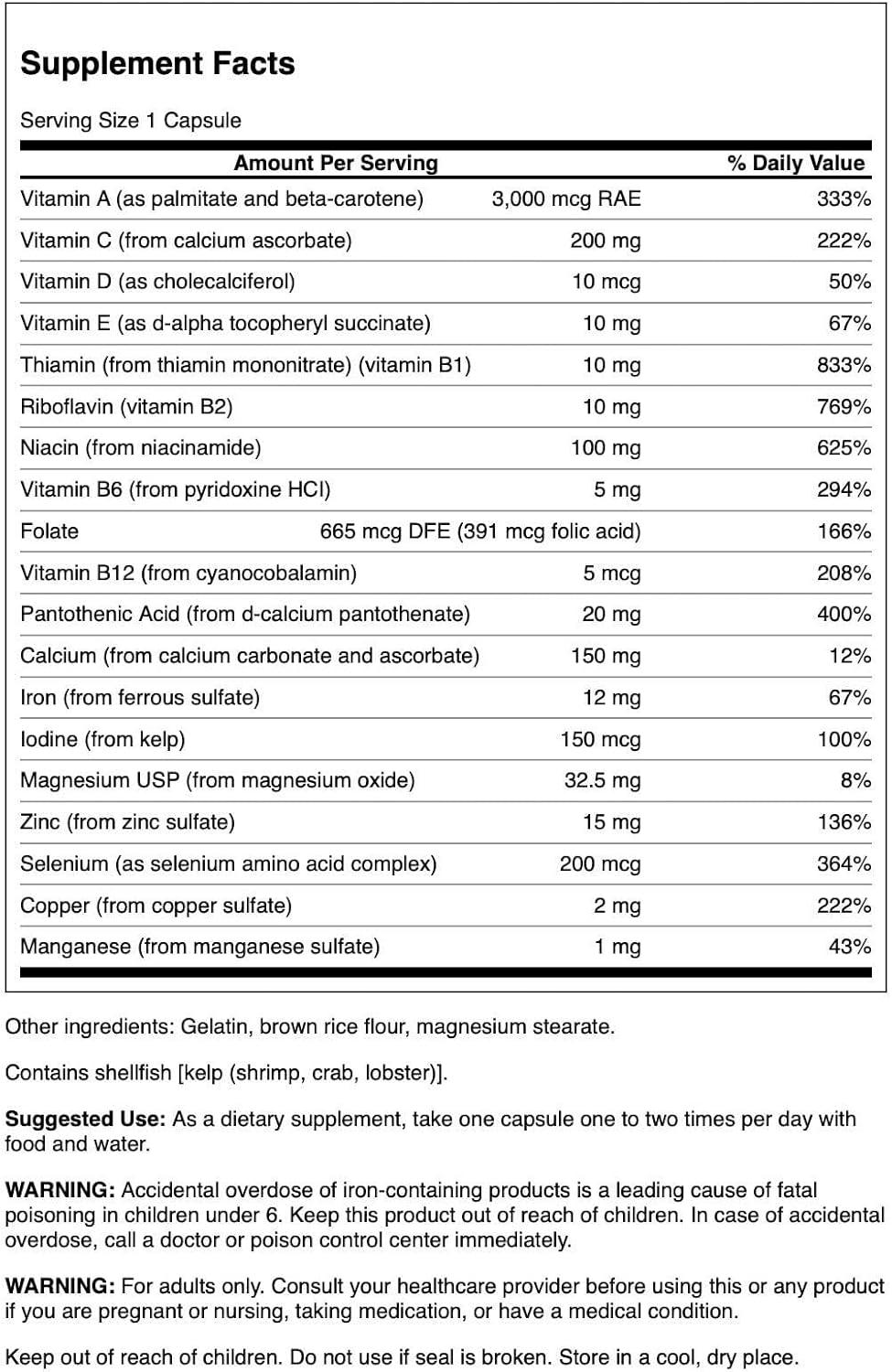 imageSwanson Multi and Mineral Daily Mens Womens Multivitamin Multimineral Health Supplement 100 Capsules Caps