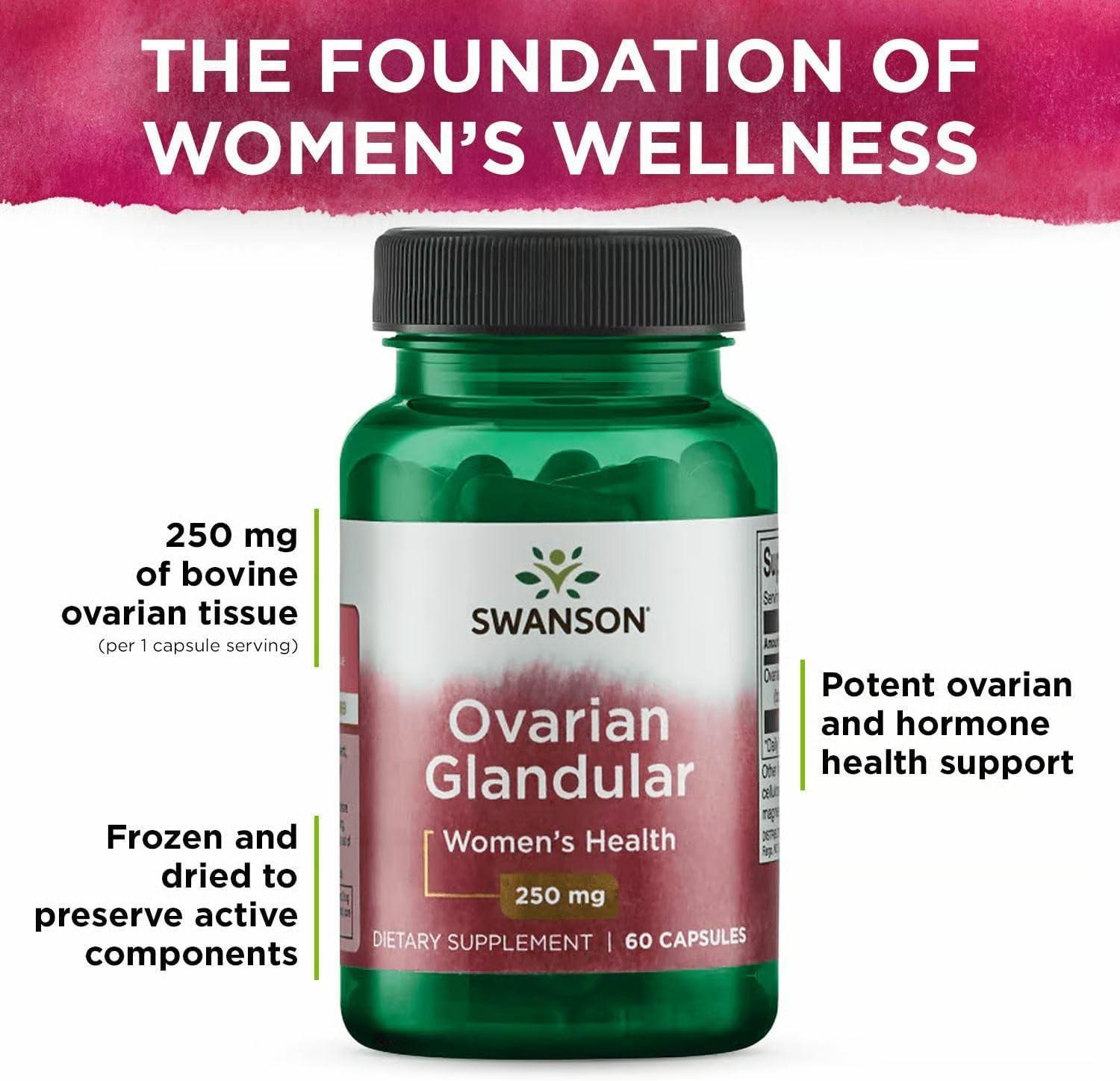 imageSwanson Ovarian Glandular Supplement Womens Glandular Health and Balance Support Premium Bovine Tissue 60 Capsules 250mg Each60 Count Pack of 3