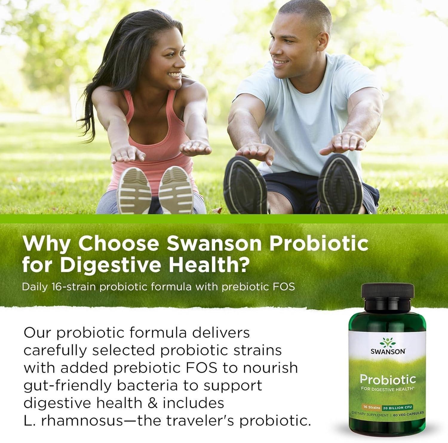 imageSwanson Probiotic for Digestive Health GI Tract Immune Support Travelers Support 20 Billion CFU with Prebiotic FOS 60 Veggie Capsules Caps