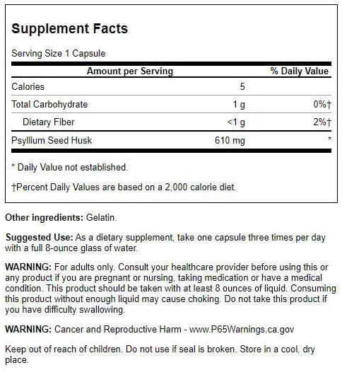 imageSwanson Psyllium Husks 610 Milligrams 100 Capsules