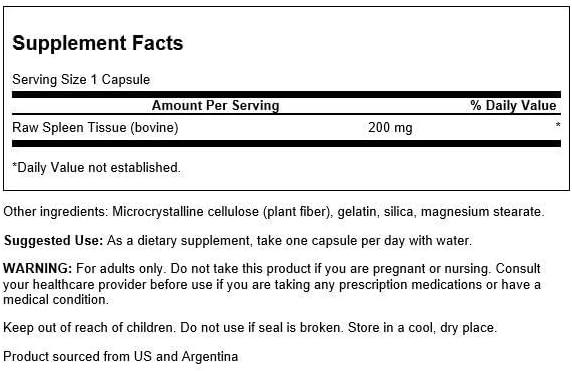 imageSwanson Raw Spleen Glandular 200 Milligrams 60 Capsules
