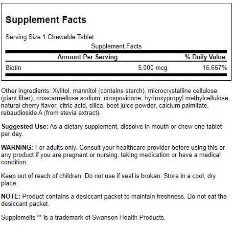 imageSwanson Sublingual Biotin Vitamin 5000 mcg 60 Chwbls