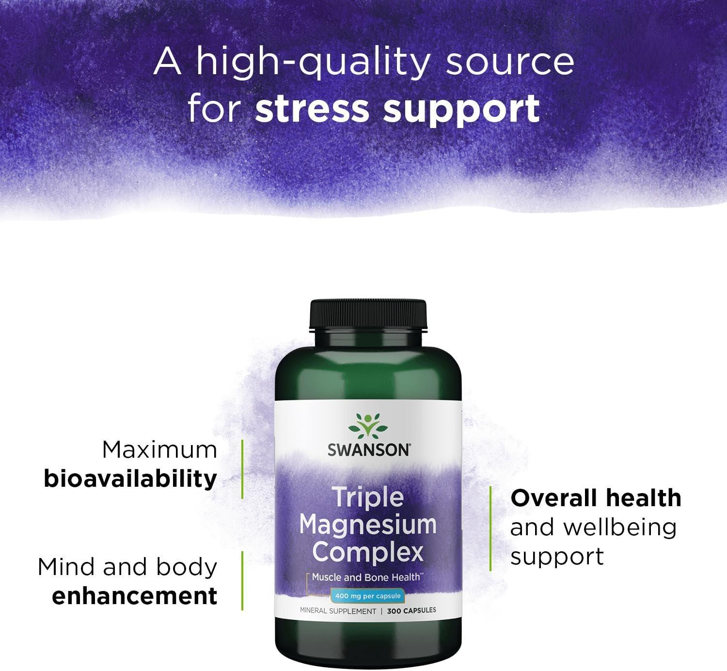 imageSwanson Triple Magnesium Complex Magnesium Supplement for Brain Energy Bone Stress Muscle ampamp Sleep Support Contains Magnesium Aspartate Citrate ampamp Oxide 300 Vegan Capsules30 Count Pack of 2