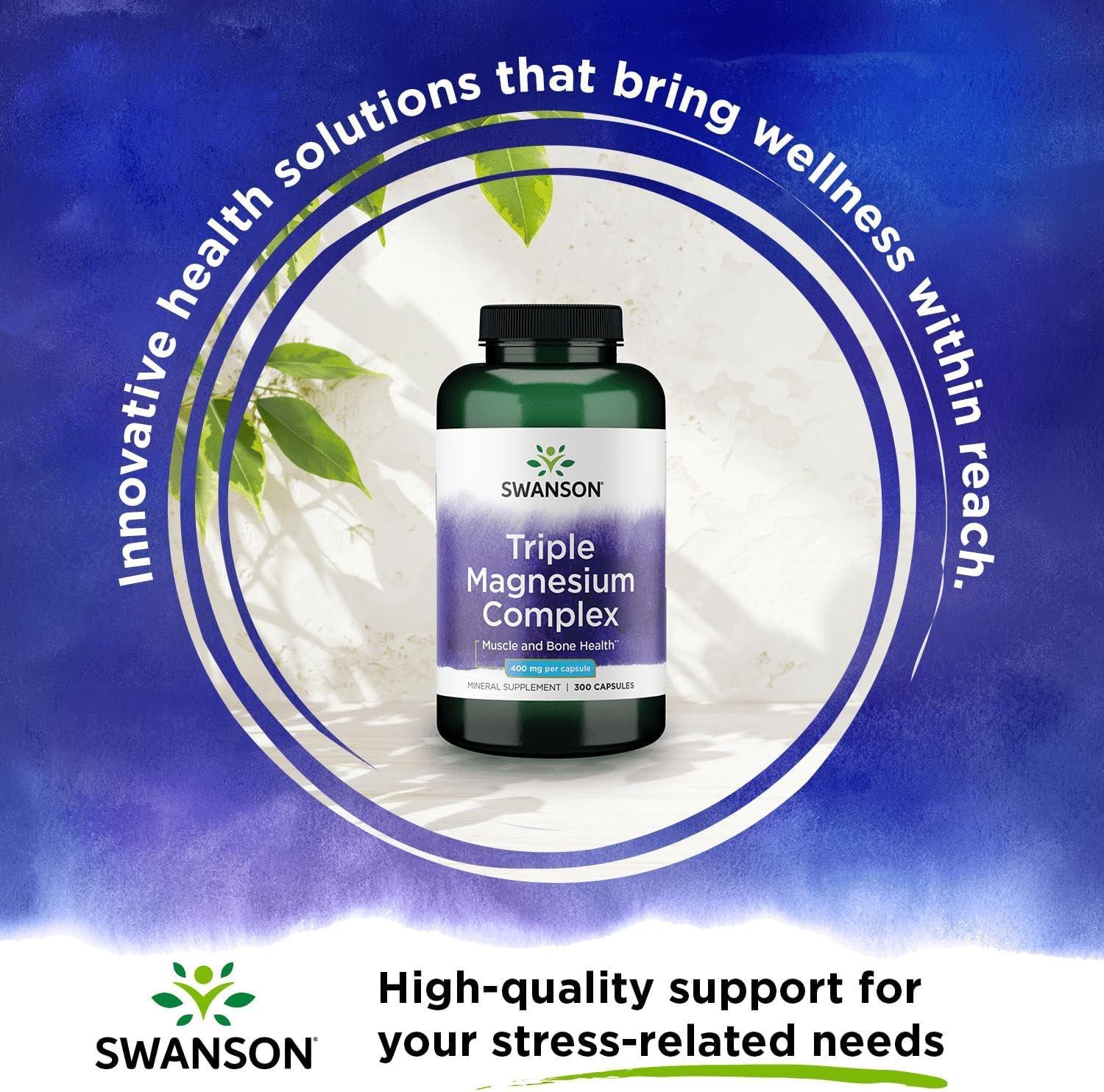 imageSwanson Triple Magnesium Complex Magnesium Supplement for Brain Energy Bone Stress Muscle ampamp Sleep Support Contains Magnesium Aspartate Citrate ampamp Oxide 300 Vegan Capsules30 Count Pack of 2