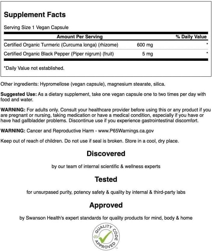 imageSwanson Turmeric ampamp Black Pepper Organic Joint Health Heart Health Digestion ampamp Liver Support Supplement Natural Formula for Enhanced Bioavailability ampamp Absorption 60 Veggie Capsules 4 Pack90 Count Pack of 1