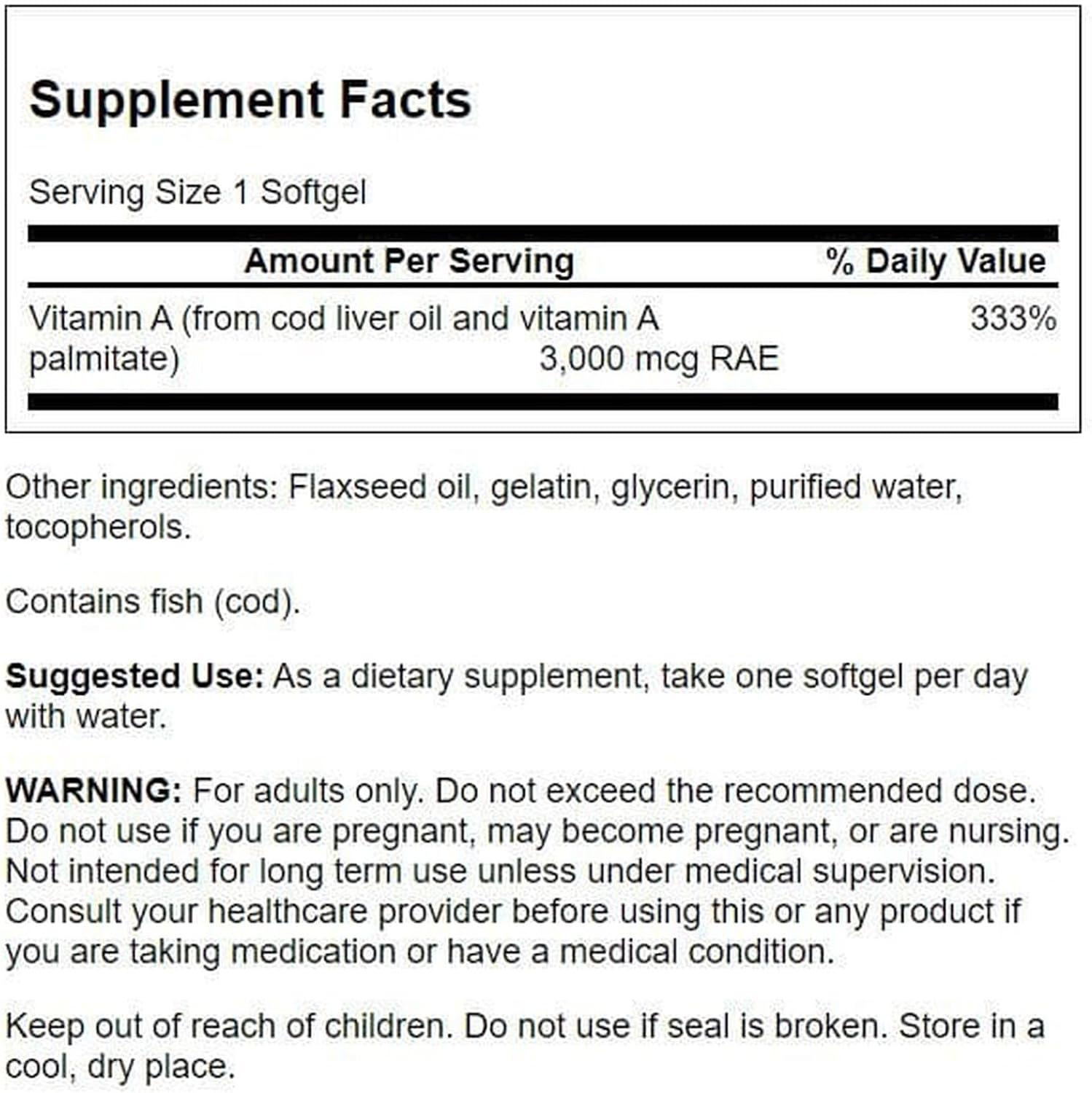 imageSwanson Vitamin A 10000 IU 3000 mcg RAE Natural Nourishment for Bone Skin Health Vision Support ampamp Immune System Function High Absorption Vitamin A 250 Softgels