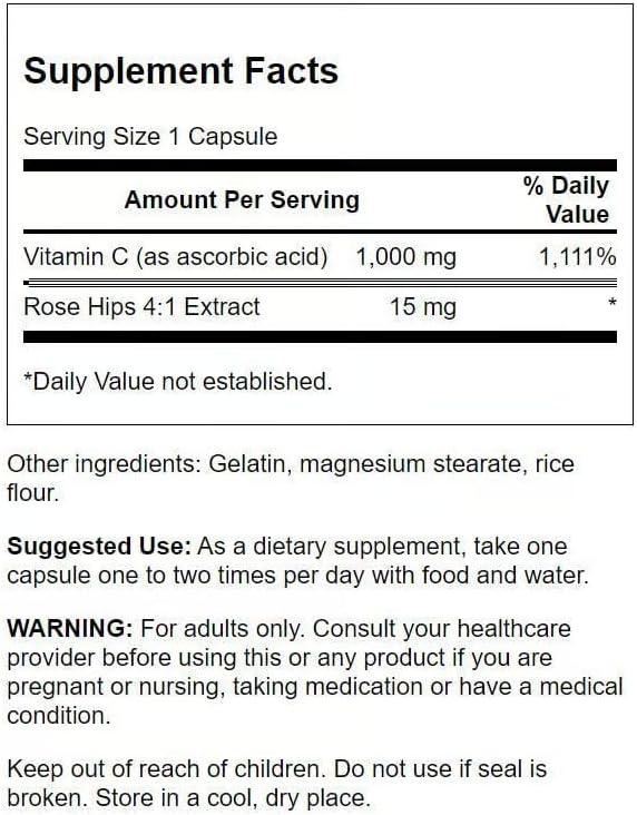 imageSwanson Vitamin C wRose HIPS Herbal Supplement Promoting Skin Health Heart Health ampamp Immune System Support Natural Formula Promoting Protection ampamp Wellness 90 Capsules 1000mg Each90 Count Pack of 1