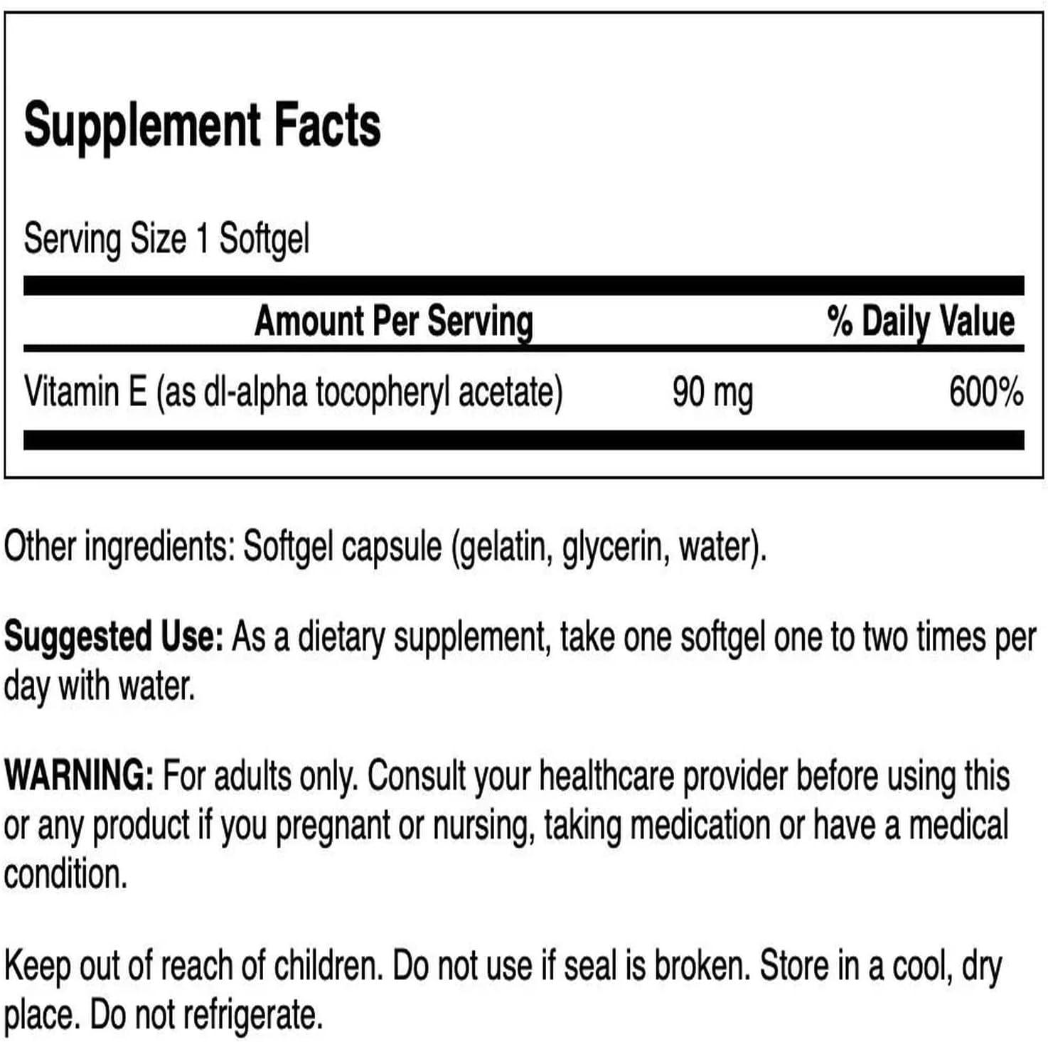 imageSwanson Vitamin E 200 Iu 200 Iu 90 Milligrams 60 Sgels