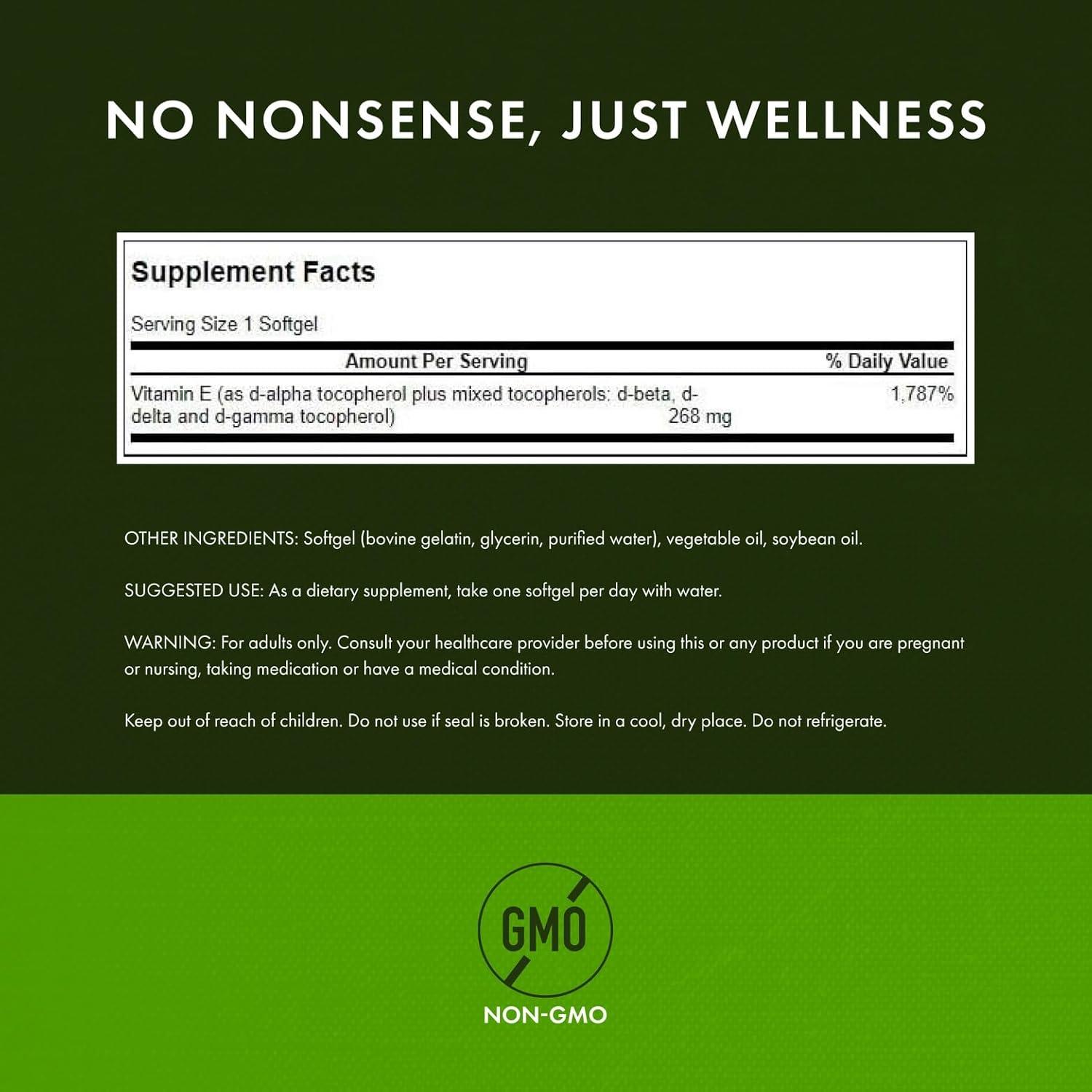 imageSwanson Vitamin E Mixed Tocopherols 400 Iu 268 Milligrams 250 Sgels