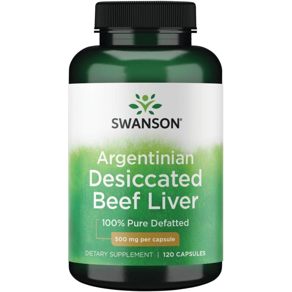 imageSwanson 100 Pure Defatted Desiccated Beef Liver 500 Milligrams 120 Capsules