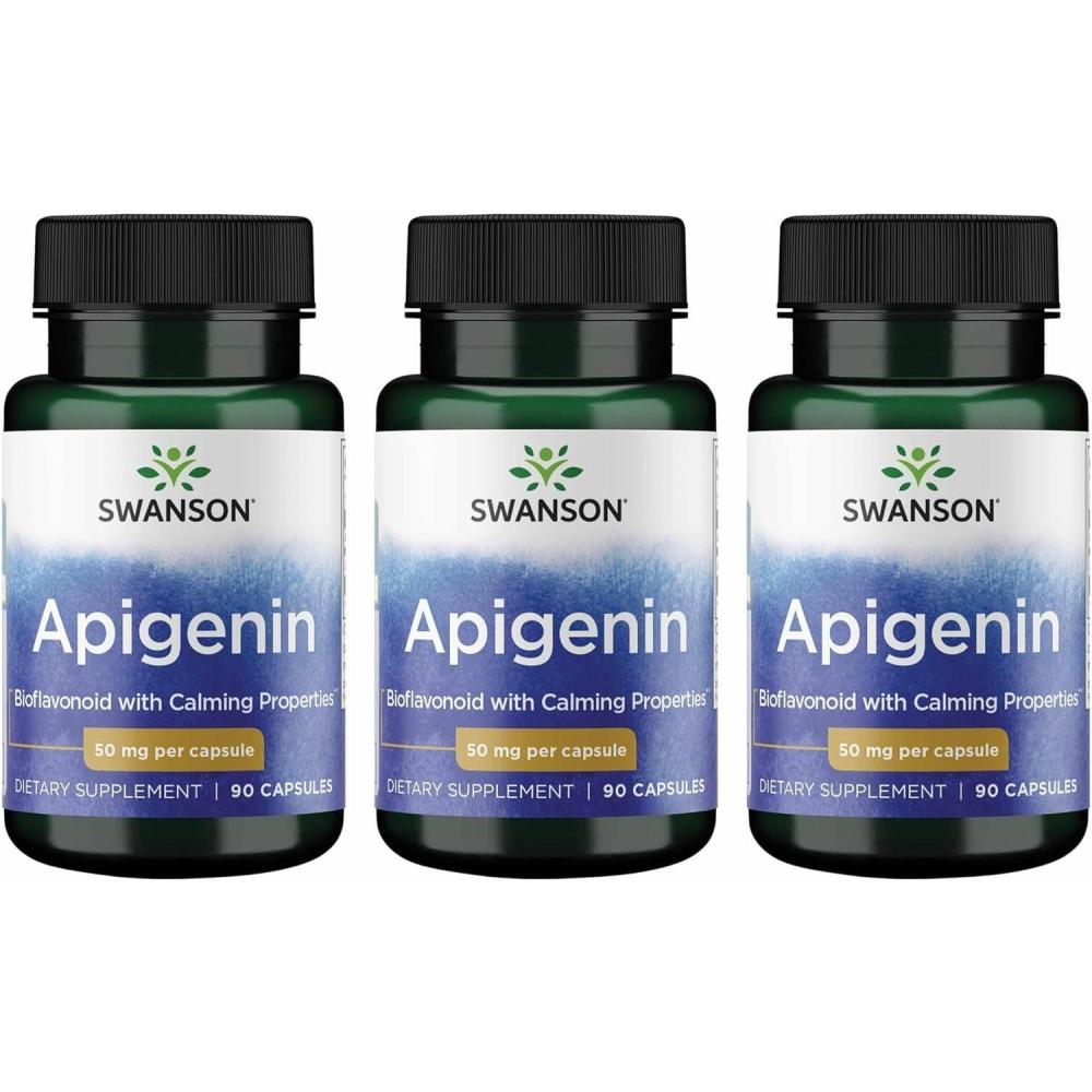 imageSwanson Apigenin Supplement 50mg Capsules 90 Count Helps Promote Sleep Stress Relief ampamp Overall Mens Health90 Count Pack of 3