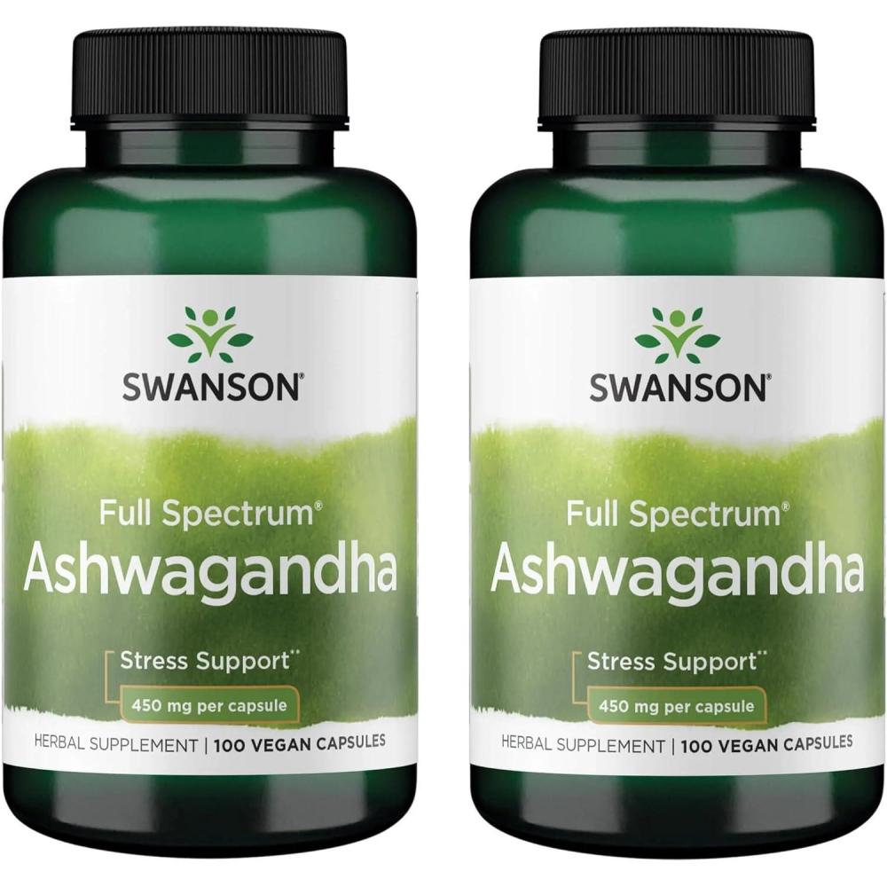 imageSwanson Ashwagandha Powder Supplement  Ashwagandha Root ampamp Aerial Parts  Promotes Stress Relief ampamp Energy  Ayurvedic Supplement for Natural Wellness 100 Capsules 450mg Each100 Count Pack of 2