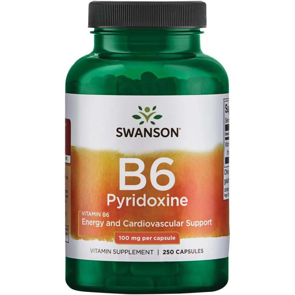 imageSwanson B6 Pyridoxine  Vitamin Supplement Promoting Cardiovascular Health ampamp Energy Metabolism  Natural Formula Promoting Overall Wellness  250 Capsules 100mg Each