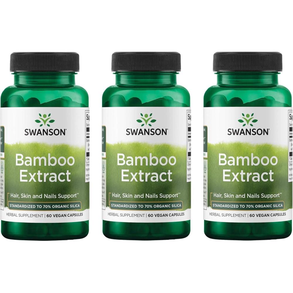 imageSwanson Bamboo Extract for Hair and Nails Silica Supplement Supports Collagen 300 mg 60 Veggie Capsules60 Count Pack of 3