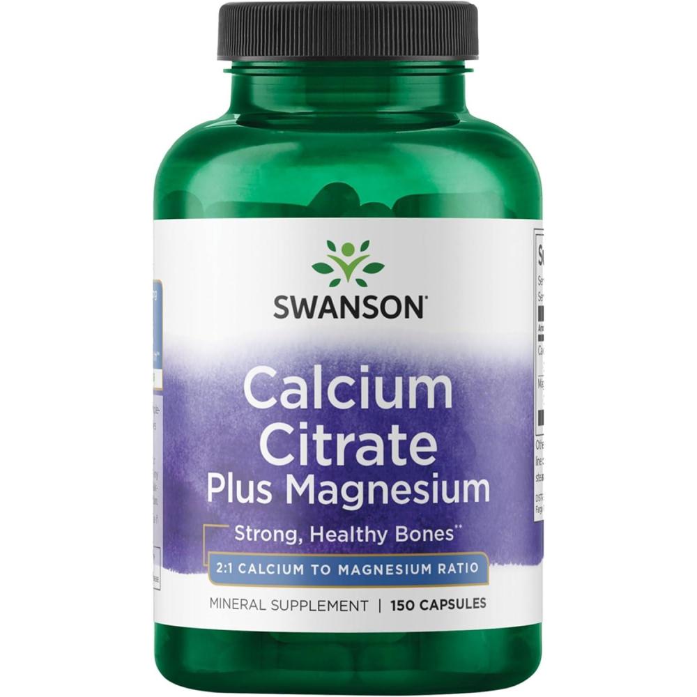 imageSwanson Calcium Citrate Plus Magnesium  Mineral Supplement Promoting Strong Bones Energy Production ampamp Muscle Relaxation  May Support Cardiovascular Health  150 Capsules