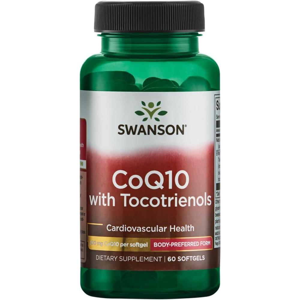 imageSwanson Coq10 200 Milligrams w 20 Milligrams Tocotrienols 200 Milligrams 60 Sgels