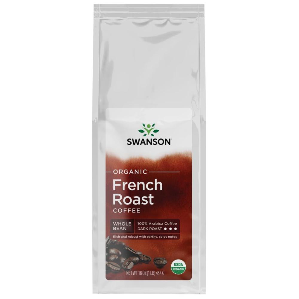 imageSwanson French Roast Whole Bean Organic Coffee  Dark 16 Ounce 1 lb 454 g Pkg