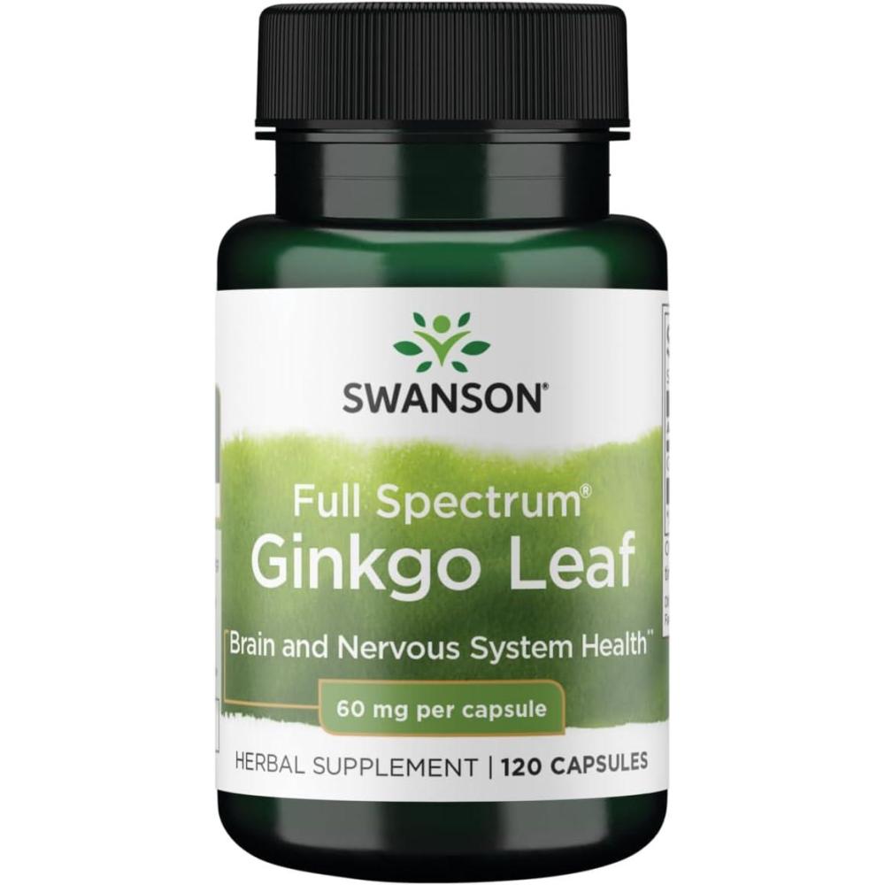 imageSwanson FullSpectrum Ginkgo Leaf Brain Memory Support Nervous System Health 60 Milligrams 120 Capsules