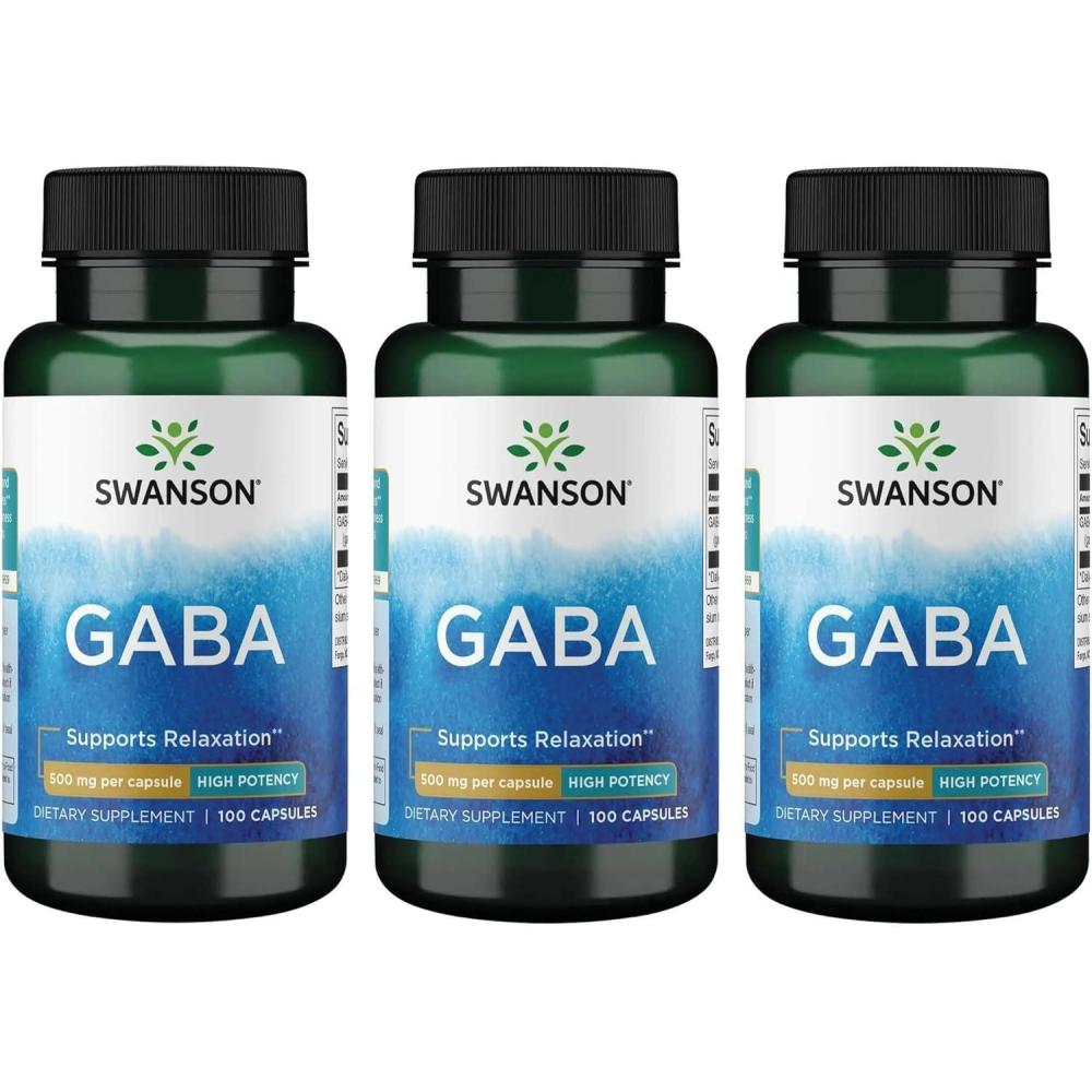 imageSwanson GABA  Amino Acid Supplement Promoting Calm ampamp Relaxation to Support Restful Sleep  High Potency Formula to Support Healthy Stress Levels  100 Capsules 500mg Each100 Count Pack of 3