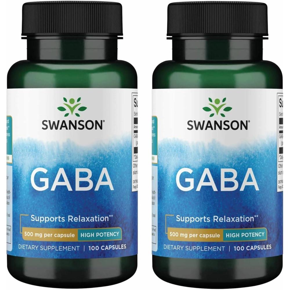 imageSwanson GABA  Amino Acid Supplement Promoting Calm ampamp Relaxation to Support Restful Sleep  High Potency Formula to Support Healthy Stress Levels  100 Capsules 500mg Each100 Count Pack of 2