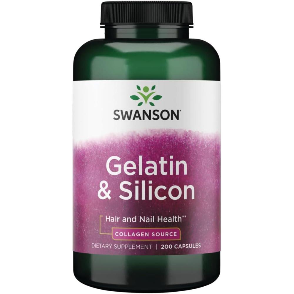 imageSwanson Gelatin and Silicon  Collagen Proteins Supporting Healthy Hair and Nails  Helps Deliver Vital Minerals for Strong Nails and Thick Hair  20mg Silicon and 108 Grams Gelatin  200 Capsules
