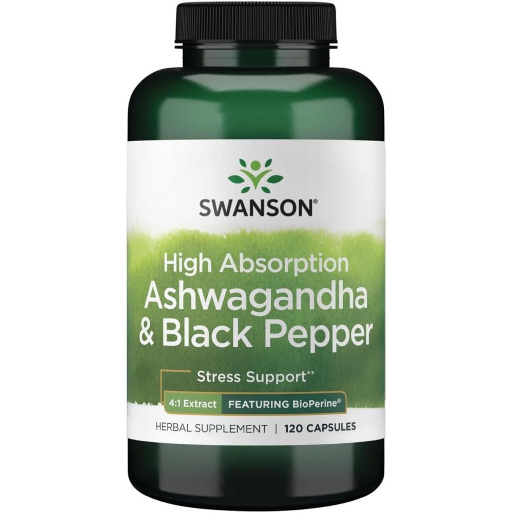 imageSwanson High Absorption Ashwagandha ampamp Black Pepper  Featuring Bioperine 120 Caps