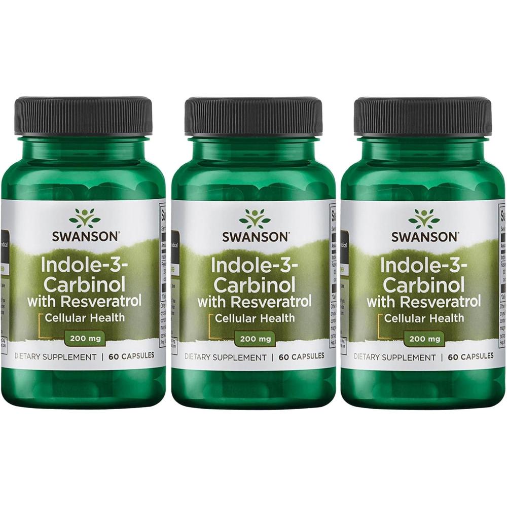 imageSwanson Indole3Carbinol with Resveratrol  I3C Supplement Promoting Cellular Protection  Natural Supplement to Help Maintain Healthy Hormone Balance  60 Capsules 200mg Each60 Count Pack of 3