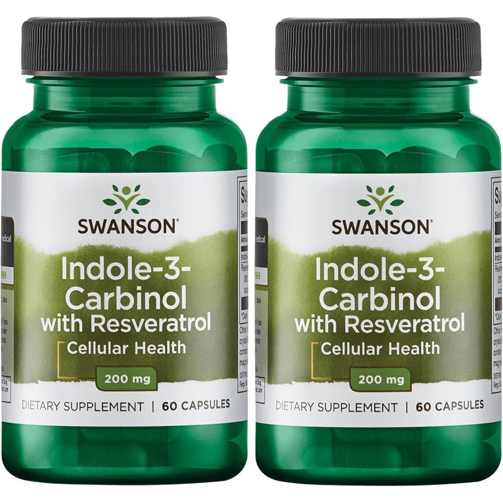 imageSwanson Indole3Carbinol with Resveratrol  I3C Supplement Promoting Cellular Protection  Natural Supplement to Help Maintain Healthy Hormone Balance  60 Capsules 200mg Each60 Count Pack of 2