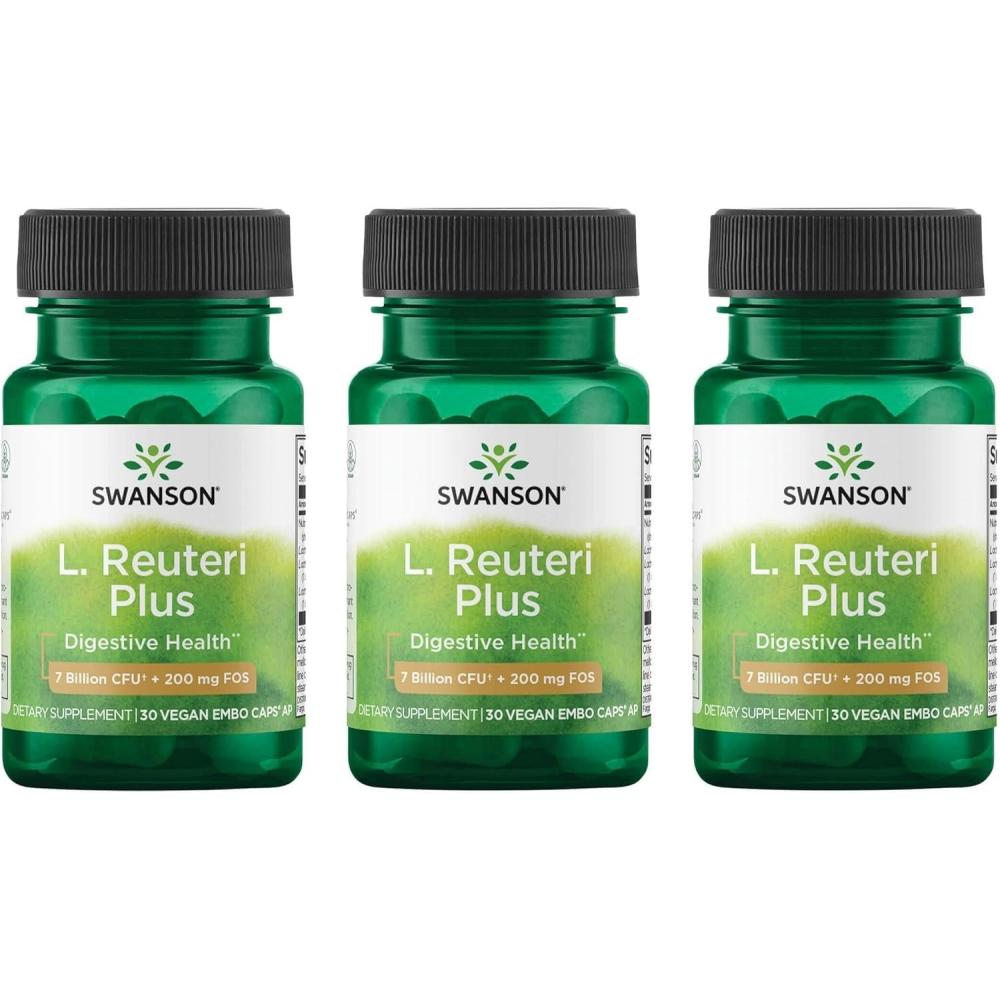 imageSwanson L Reuteri Probiotic Plus wL Rhamnosus L Acidophilus ampamp FOS Prebiotic Digestive Support Promotes Gut Health w 7 Billion CFU per Capsule 30 Veggie Capsules30 Count Pack of 3