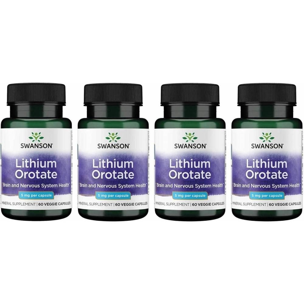 imageSwanson Lithium Orotate Antioxidant Mood Emotional Wellness Behavior Memory Support Supplement 5 mg 60 Veggie Capsules Elemental Lithium60 Count Pack of 4