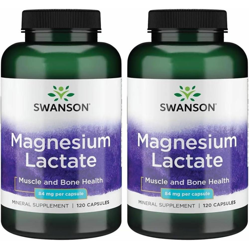 imageSwanson Magnesium Lactate  Mineral Supplement Promoting Muscle and Bone Health Support  LactoseFree Lactate Mineral Form for Gentle Absorption  120 Capsules 84mg Each60 Count Pack of 2