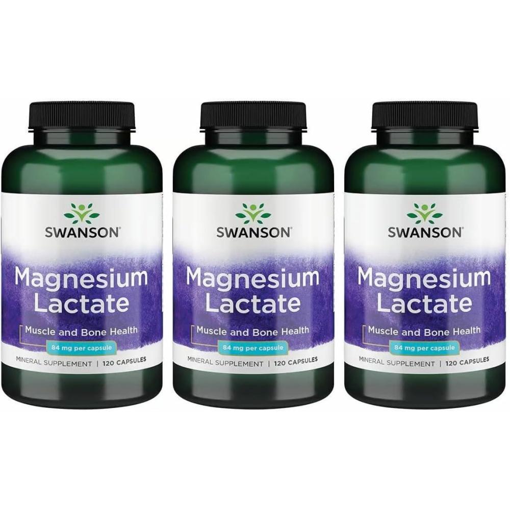 imageSwanson Magnesium Lactate  Mineral Supplement Promoting Muscle and Bone Health Support  LactoseFree Lactate Mineral Form for Gentle Absorption  120 Capsules 84mg Each120 Count Pack of 3