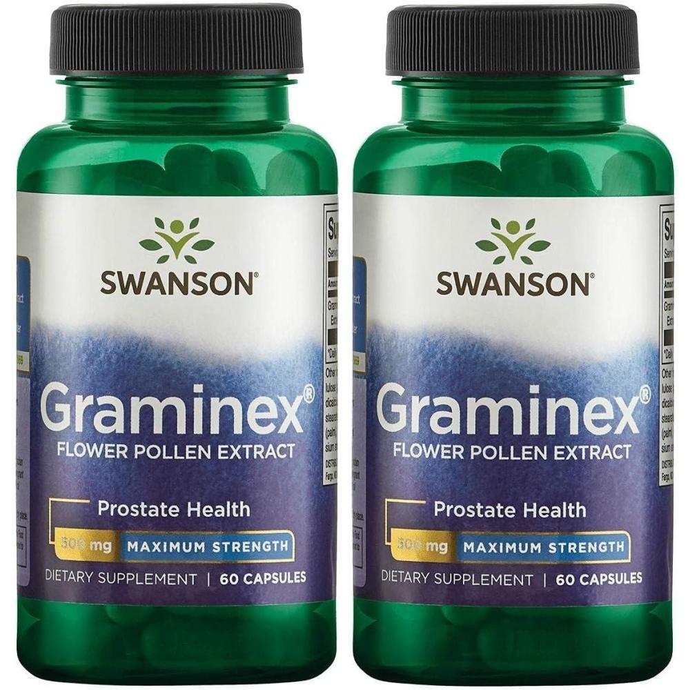 imageSwanson Maximum Strength Graminex Flower Pollen Extract  Supports Prostate Health Urinary Tract Function and Kidney Health  Mens Health Supplement  60 Capsules 500mg Each60 Count Pack of 2