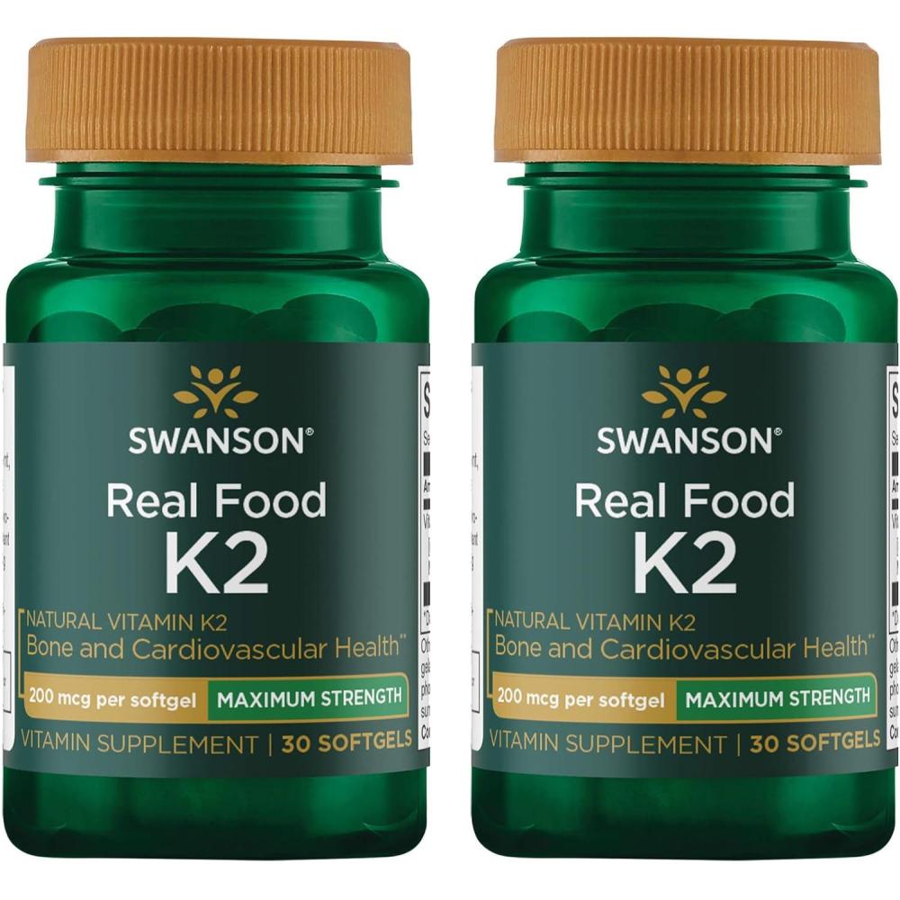 imageSwanson Maximum Strength Vitamin K2 Menaquinone7Vitamin Supplement Supporting Cardiovascular and Bone HealthMade from Japanese Natto to Help Regulate Calcium 30 Softgels 200mcg Each30 Count Pack of 2