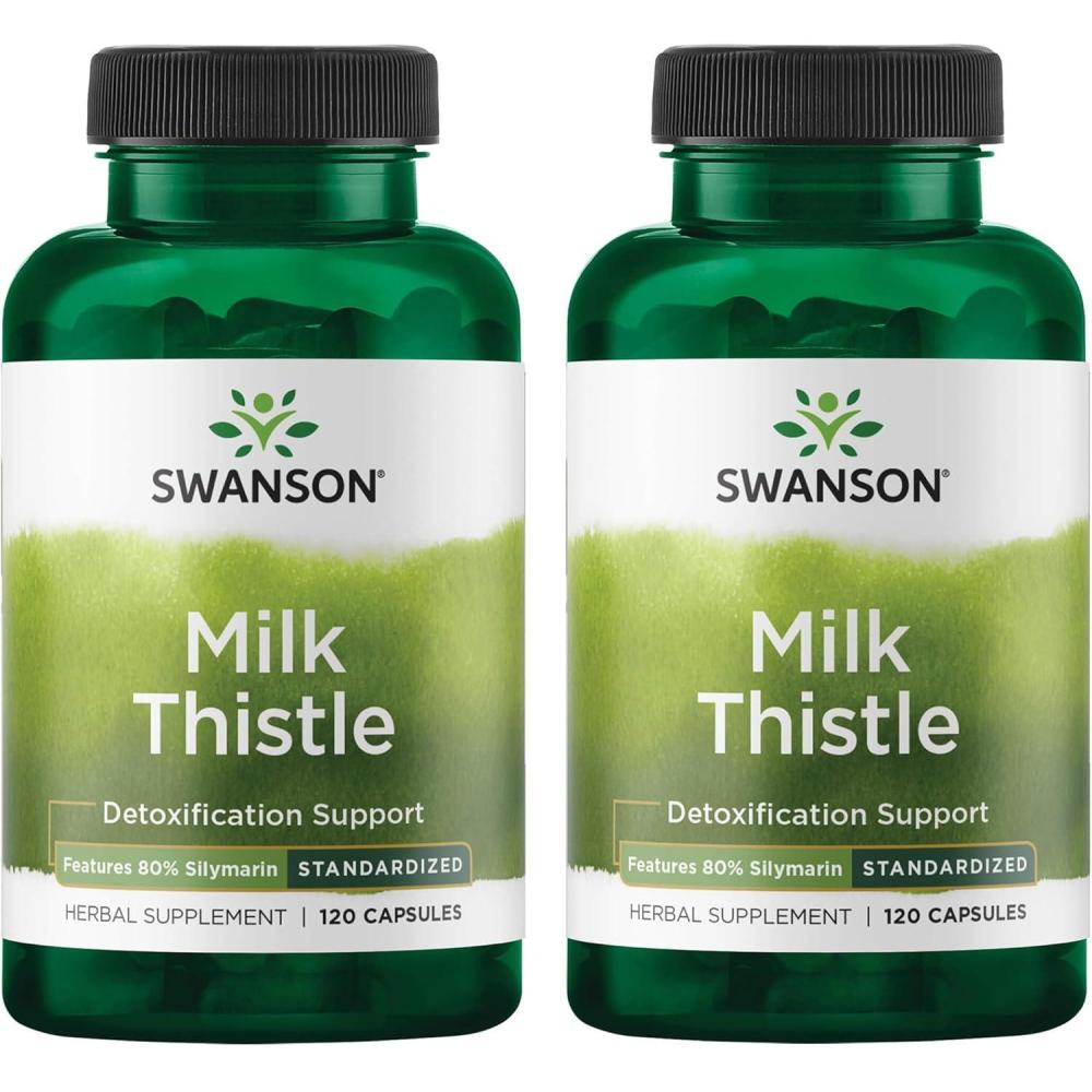 imageSwanson Milk Thistle Standardized  Herbal Liver Support Supplement w 80 Silymarin  Natural Formula Helping to Maintain Overall Health ampamp Wellbeing  120 Capsules120 Count Pack of 2