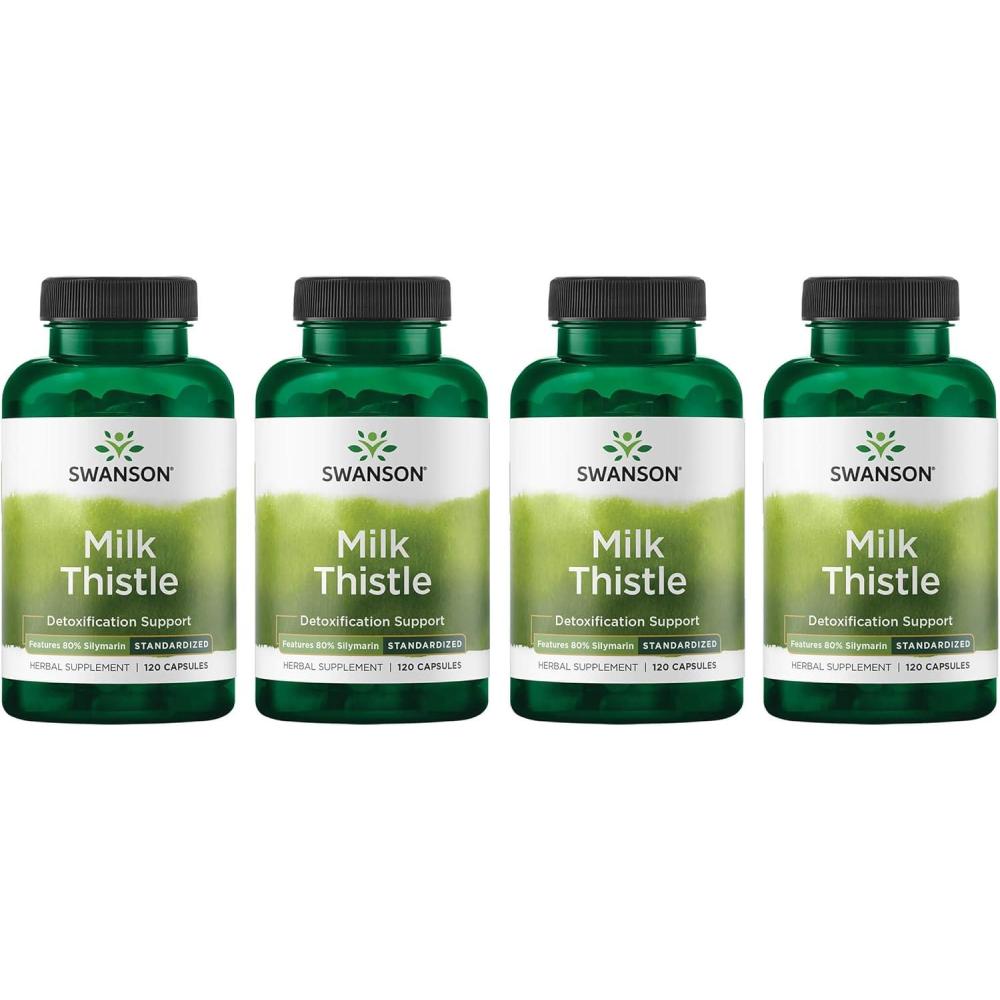 imageSwanson Milk Thistle Standardized Herbal Liver Support Supplement w 80 Silymarin Natural Formula Helping to Maintain Overall Health ampamp Wellbeing 120 Capsules120 Count Pack of 4