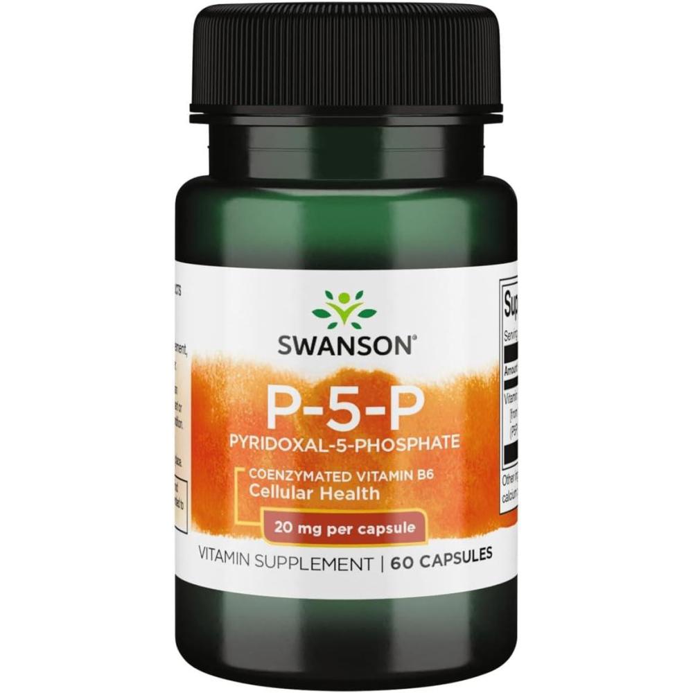 imageSwanson P5P Pyridoxal5Phosphate Coenzymated Vitaminb6 20 Milligrams 60 Capsules 1 Pack60 Count Pack of 1